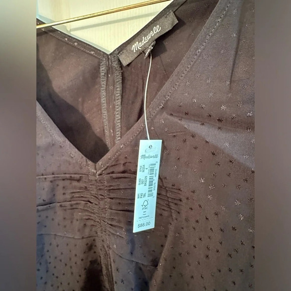 NWT MADEWELL Ruth Floral Jacquard Top Size 4 TRUE BLACK Side Zip Nice Sleeves - Picture 5 of 14